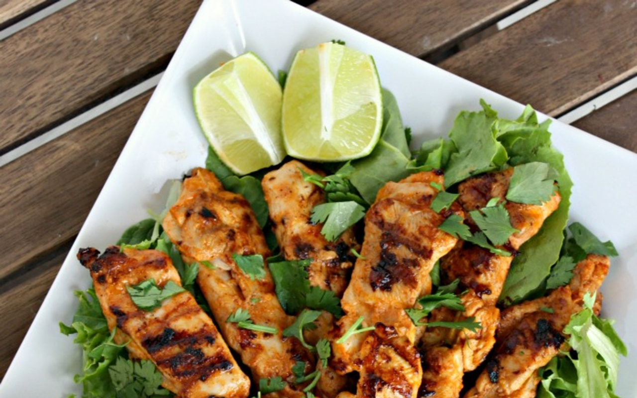 Thai one on: Red curry-coconut chicken satay skewers with peanut dipping sauce