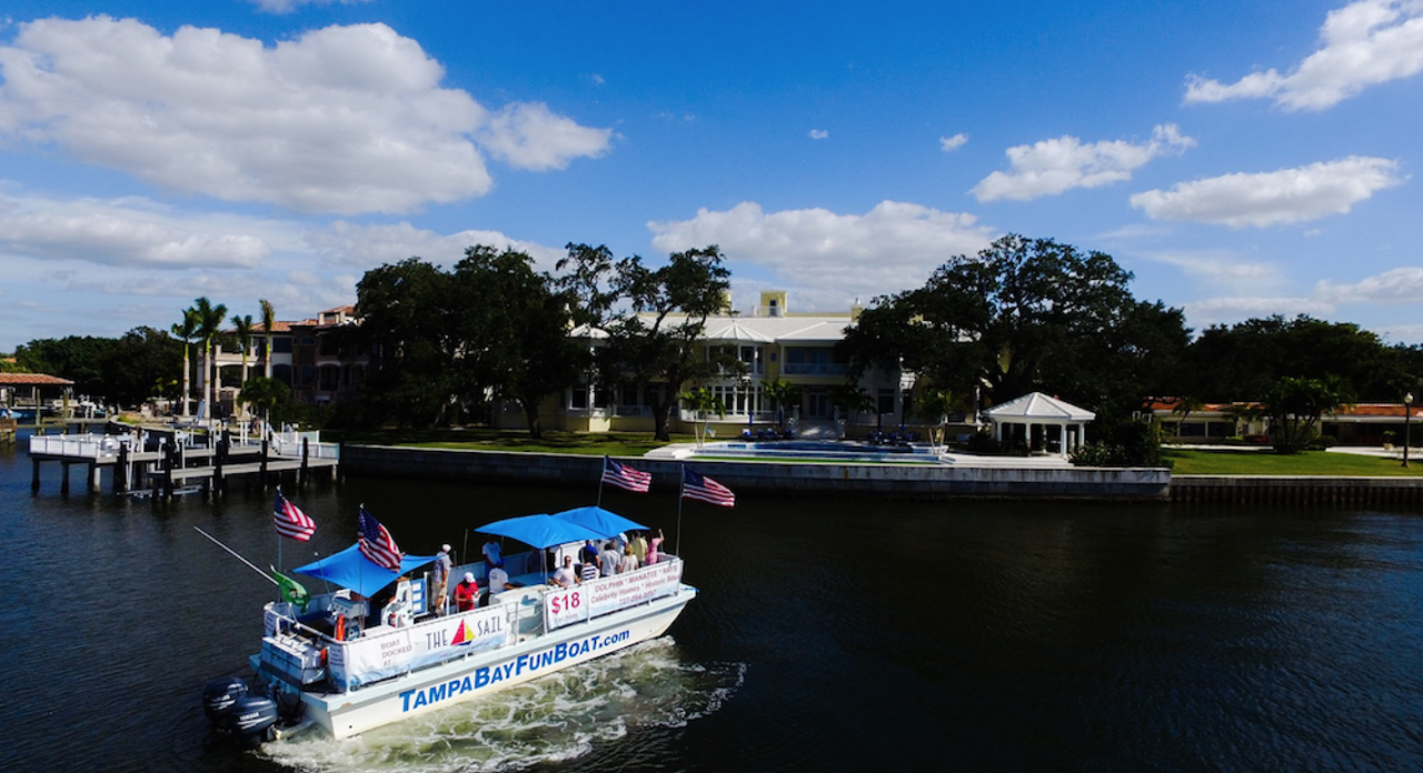 Tampa Bay Fun Boat
Departs from Tampa Convention Center Boat Docks. 333 S Franklin St., Tampa. 727-204-9787
Whether you're just visiting, a life-long resident, or just want to learn about local history and all the cool houses on Davis Islands, Tampa Bay Fun Boat’s sightseeing and sunset one-hour tours are arguably one of the best boating options in downtown Tampa. Bottled water is provided, but you are allowed to bring your own cooler with drinks and alcohol if you’re over 21. 
Photo via Tampa Bay Fun Boat/Facebook
