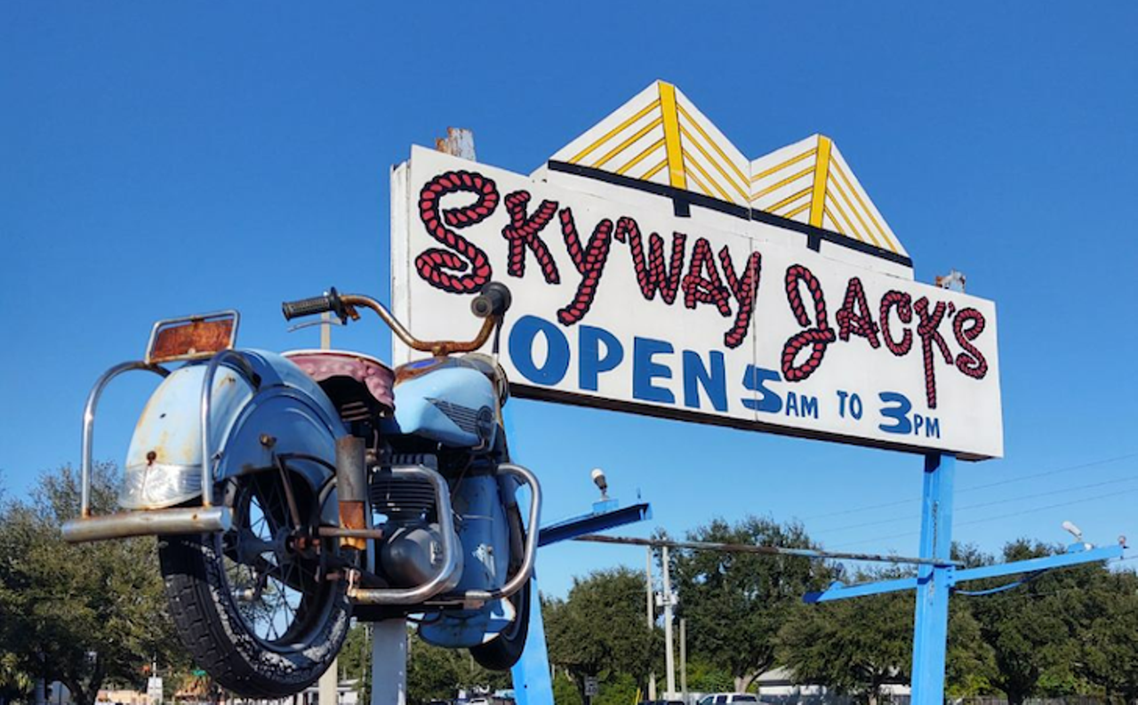 Skyway Jack&#146;s
2795 34th St. S, St. Petersburg
Look for the Humpty Dumpty on the front lawn or the large rooster and motorcycle outside of Skyway Jack&#146;s for a hearty Southern breakfast or lunch. The menu includes omelettes for under $8, soups for under $3, $3.50 hotdogs, $5.95 patty melts, $6.75 reubens and more.
Photo via Skyway Jack&#146;s/Facebook