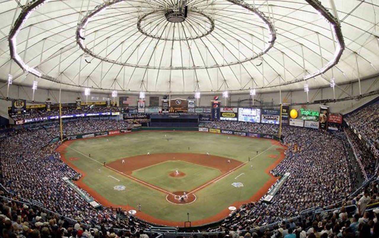  See a Rays Game at Tropicana Field (while they&#146;re still here)   
1 Tropicana Dr., St. Petersburg, FL 33705, (727) 825-3137
Catch a Rays game at Tropicana Field, while they&#146;re still here in the Tampa Bay area.  The massive indoor baseball stadium is in the heart of downtown St. Petersburg, where you can catch dinner and take a waterfront stroll before you see the Rays lose. 
Photo via  Tropicana Field/Faecebook