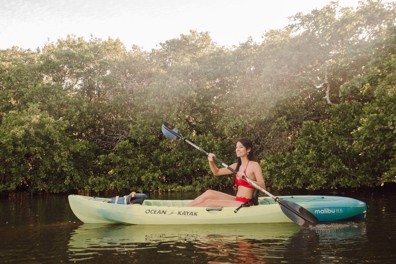 Rent kayaks at Fort DeSoto
3500 Pinellas Bayway S, St. Petersburg, 727-864-1991
Got a nature-oriented visitor? Spot manatees, jumping mullet and paddle through the waterways of this local-favorite county park. Afterwards, explore the nearby fort and snack bar. 
Photo via Top Water Kayak website