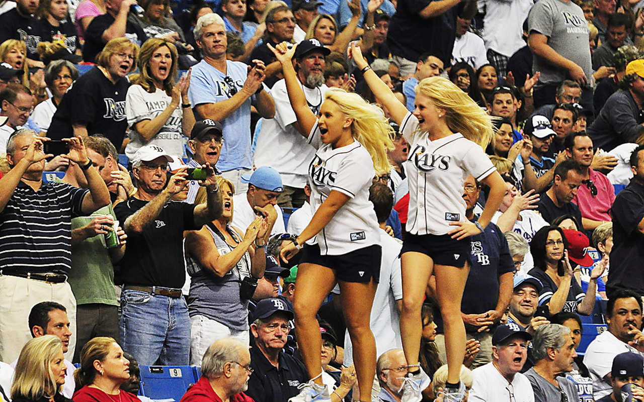 BUT WHAT ABOUT…? These people (photographed during the Rays/Rangers playoffs last fall) sure look like cheerleaders.