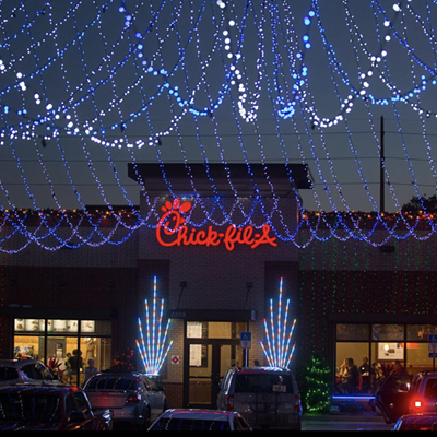  Chick-fil-A light display    6299 W Waters Ave.,Tampa    Ongoing    An iconic Tampa tradition, the Chick-fil-A on Waters Ave has displayed millions of Christmas lights every year for over two decades. It honestly doesn’t feel like Christmas until you experience the drive-thru and grab a lil spicy chicken sandwich on the way out.Photo via Chick-fil-A