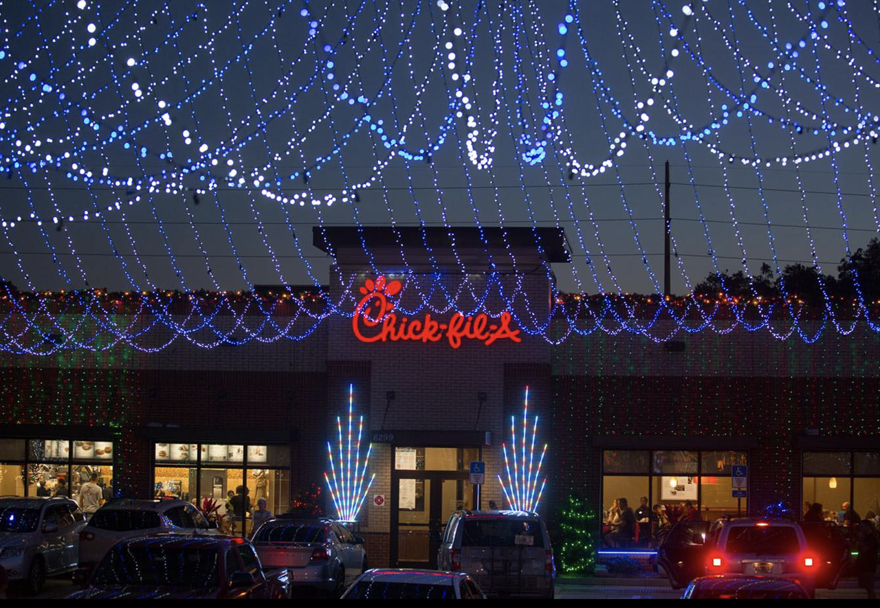  Chick-fil-A light display
6299 W Waters Ave.,Tampa
Ongoing
An iconic Tampa tradition, the Chick-fil-A on Waters Ave has displayed millions of Christmas lights every year for over two decades. It honestly doesn’t feel like Christmas until you experience the drive-thru and grab a lil spicy chicken sandwich on the way out.
Photo via Chick-fil-A