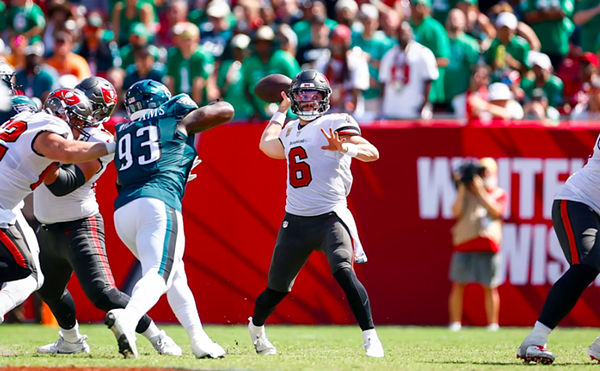 Baker Mayfield finished the game with a 100.2 quarterback rating, as the Tampa Bay Buccaneers beat the Philadelphia Eagles, 33-16 at Raymond James Stadium in Tampa, Florida on Sept. 29, 2024.