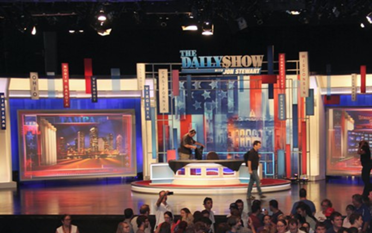 A shot of the stage post-taping of the first Daily Show in Tampa for the RNC. Cameras weren't allowed during the taping .