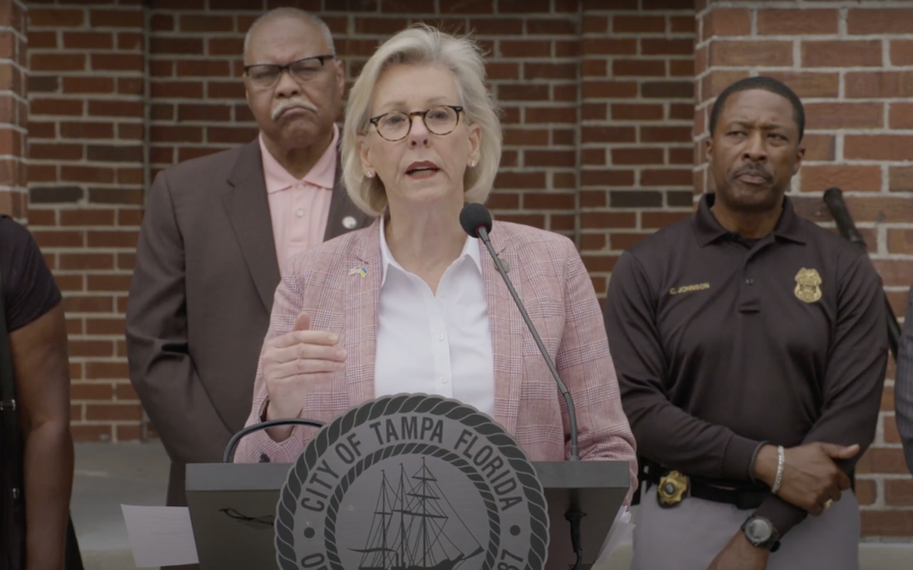 Tampa Mayor Jane Castor speaks at a press conference about the crime free multi-housing program, which is under federal investigation.