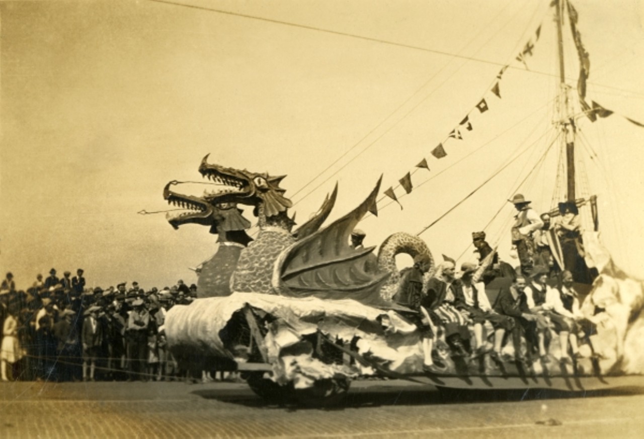 Float in the Gasparilla Carnival parade in Tampa. Photo taken sometimes in the 1920s