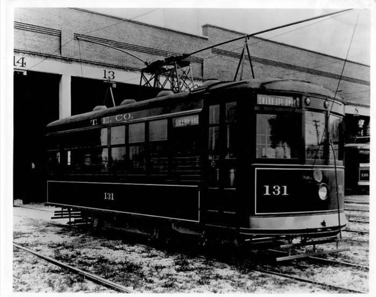 Swann Avenue Streetcar No. 131 in front of 7th Avenue car barn in Tampa, Florida in 1919.
Photo by Burgert Brothers via Tampa-Hillsborough County Public Library System
