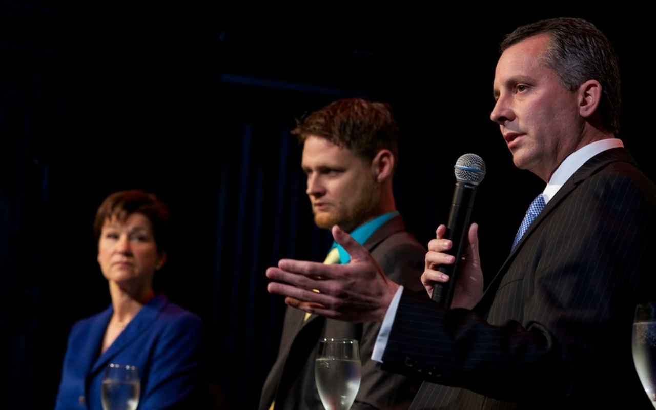 The candidates during a Clearwater debate last week.