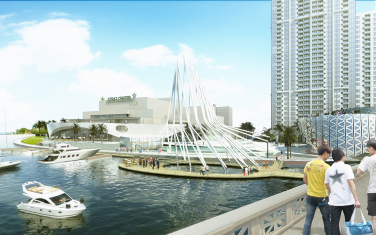 A rendering of the proposed Straz expansion as seen 
from the Cass Street Bridge.