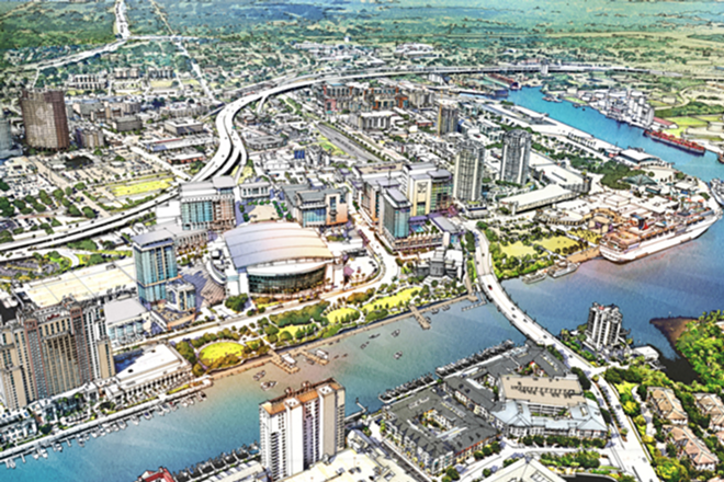 Renderings of a revamped Channelside area are dependent on millions in state funding. - usf health