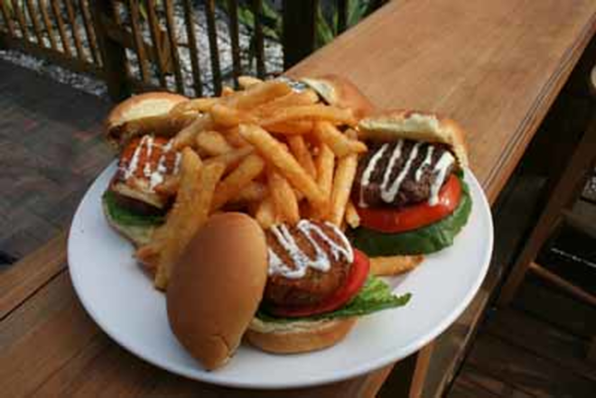 LIKE BURGERS, ONLY SMALLER: The Bungalow's surf and turf sliders feature tuna, grouper, crab cake and beef. - Eric Snider