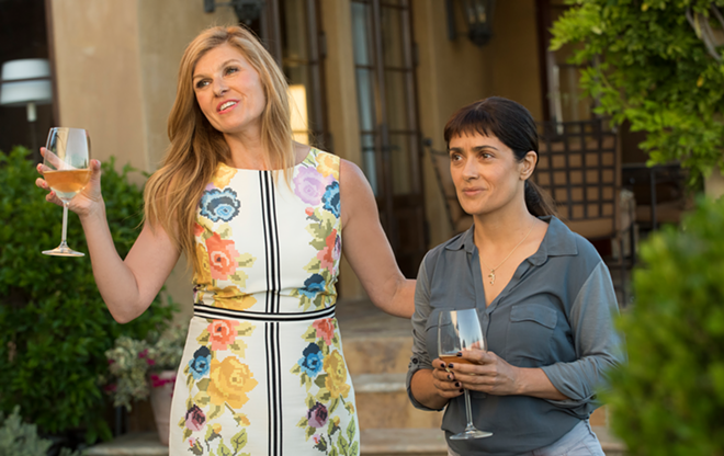 Connie Britton and Salma Hayek in Beatriz at Dinner. - Lacey Terrell/Roadside Attractions