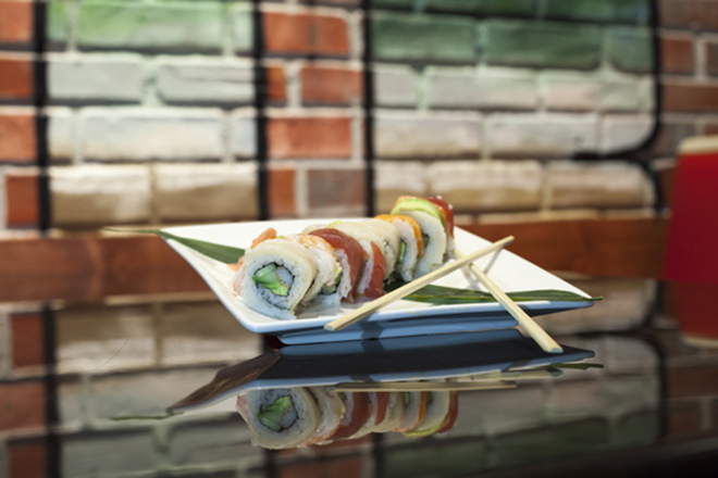 The eatery's Taste the Rainbow specialty roll with fish like tuna and salmon. - Nicole Abbett
