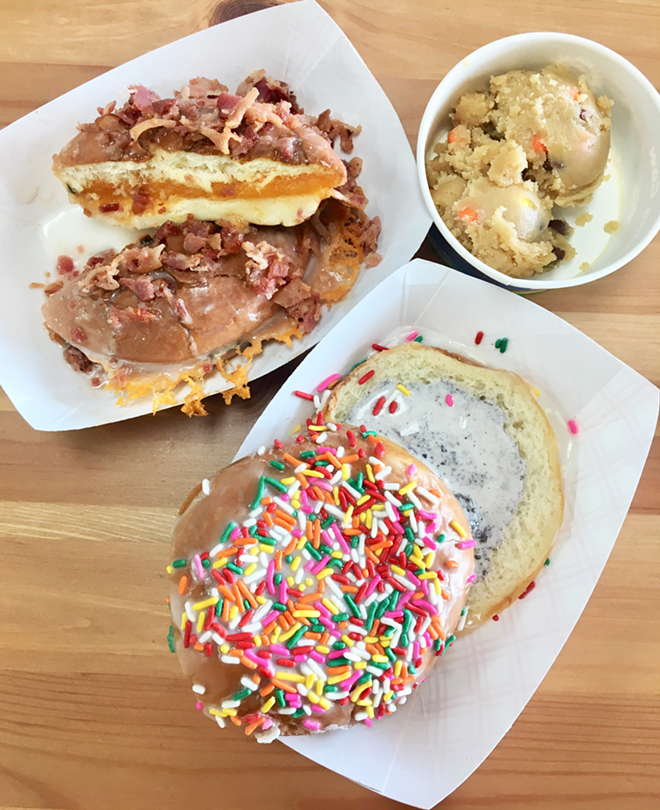 Bubble Bar Cafe's menu includes doughnut ice cream sandos — like this version with cookies and cream. - Alexandria Jones