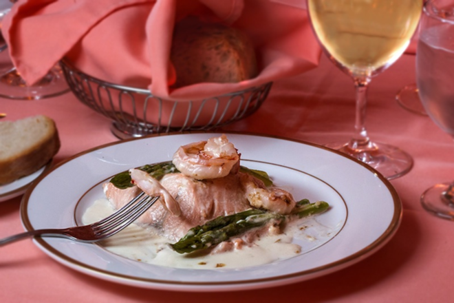 BEYOND THE SEA: Donatello's Salmone alla Stromboli adds kick with pink shrimp and crisp asparagus. - Chip Weiner