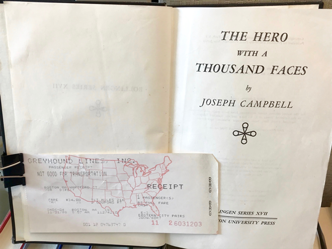 The Hero with a Thousand Faces and the bookmarked baggage receipt from November 1, 1988 - Ben Wiley