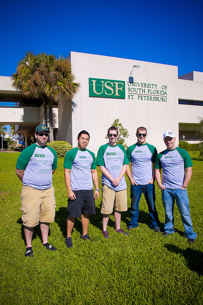 CAMPAIGNING FOR CREDIT: USF students (l to r) Michael Kalmowicz, Eli Dioso, Patrick Dillard, Jaryd Vartanian and Matthew Brockmeier. - Shanna Gillette