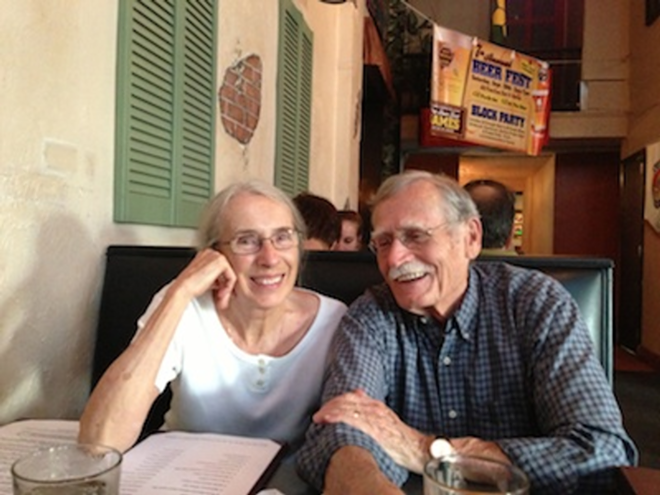 Jeanne and Peter Meinke at Old Northeast Tavern. - Photo by Julie Empric