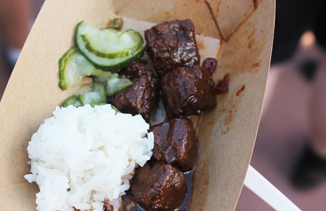 South Korea's vegan Korean barbecue with steamed rice and cuke kimchi. - Meaghan Habuda
