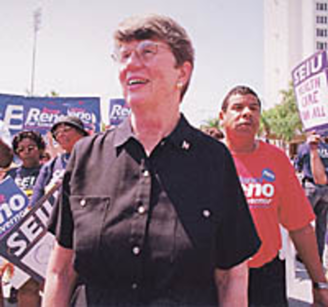 When asked what she could do to improve health care - in Florida if elected, gubernatorial candidate Janet - Reno criticized Gov. Jeb Bush for returning $31-million - in CHIP (Children's Health Insurance Program) money - that could have been used for kid's health insurance - and conceded that any real change has to come from - Washington. - Bud Lee