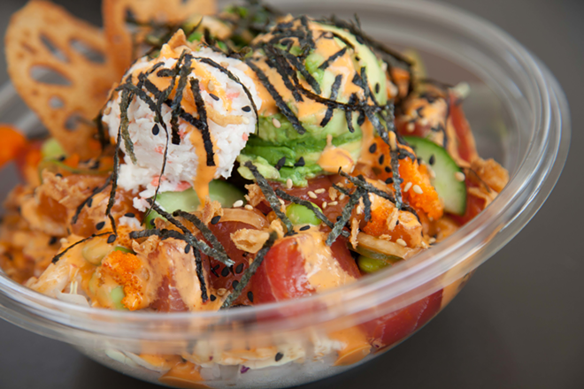Pokéworks carries a customizable lineup of create-your-own poke burritos, bowls and salads. - Courtesy of Pokéworks