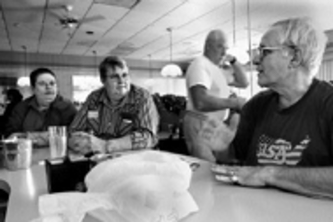 HUNGRY FOR HOMESTYLE: From left, Garden Grill - Cafe diners Pat and Ken Lewis and Steven Kallis - converse while waiting for their food. - Sean Deren