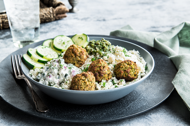 The cauliflower rice bowl with baked falafel is one of Zoës Kitchen's simple, straightforward dishes. - ZOËS KITCHEN