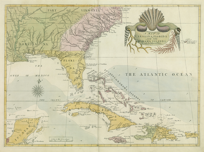 A Map of Carolina, Florida and the Bahama Islands (1754) by mapmaker Mark Catesby. - Tampa Bay History Center