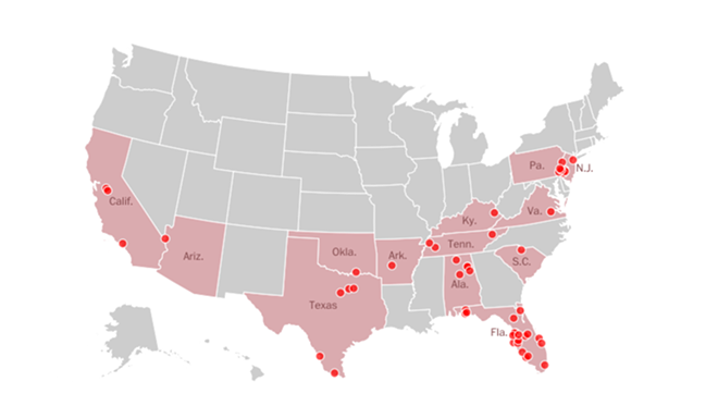 Those red dots don't represent sites of disease outbreaks. Not yet, anyway. - screen grab, washingtonpost.com