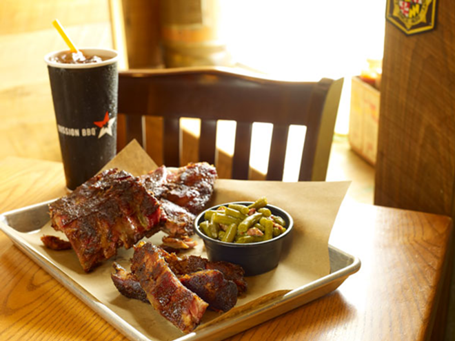 Ribs and green beans with bacon are among the fare at Mission BBQ. - Mission BBQ