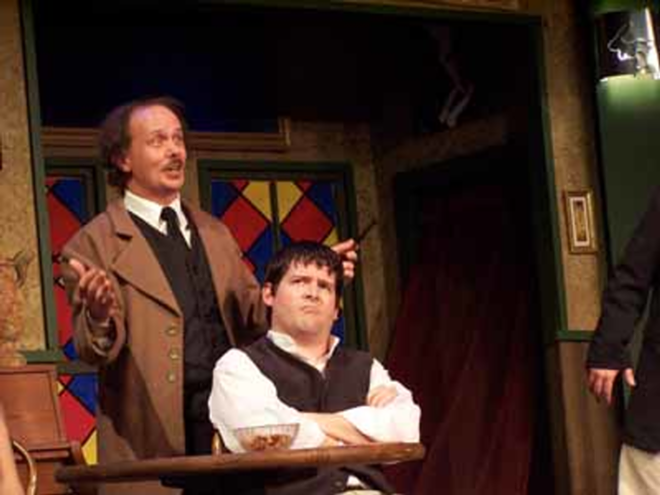 RACONTEURS: Chris Holcom (seated) as Picasso and Jason Vaughan Evans (standing) as Einstein. - Jobsite Theater