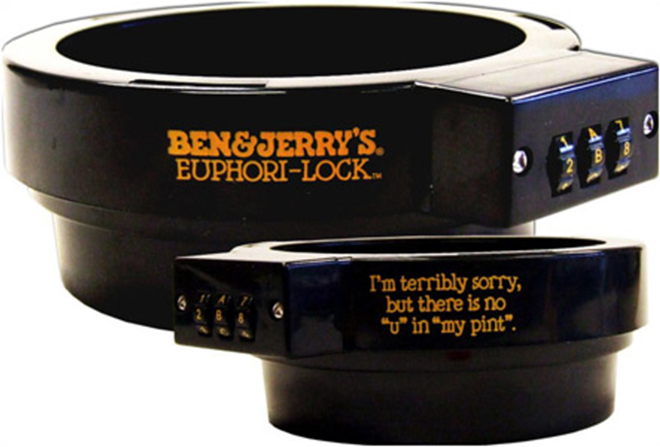 Euphori-Lock is a pint-sized combination lock to keep ice cream free from unwelcome strangers. - www.benjerry.com