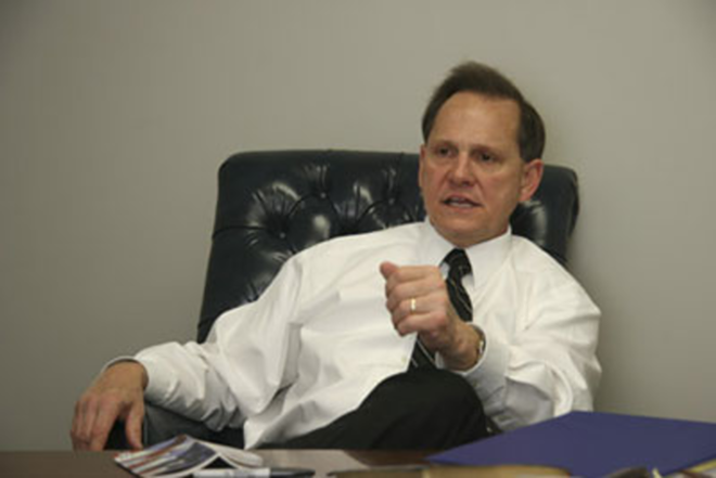 FIGHTING WORDS: Former Alabama Justice Roy Moore at his Montgomery, Ala., headquarters. - Jonathan Purvis