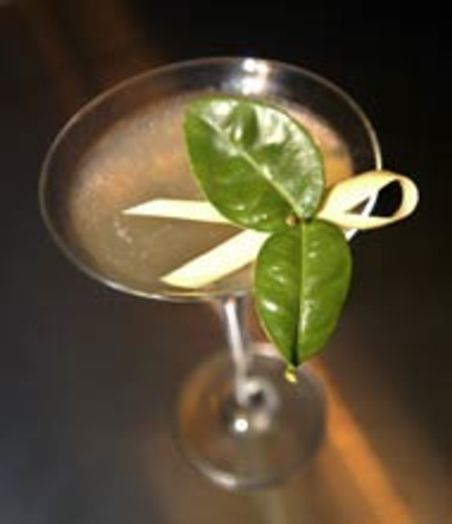 CLEAN AND GREEN: Restaurant BT's Kaffir lime leaf lemongrass martini. - LORI BALLARD