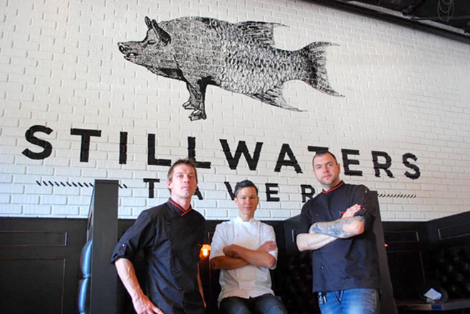 The Stillwaters culinary team of sous chef Christopher Kent, executive chef Jeffrey Jew and chef de cuisine Joshua Breen. - Stillwaters Tavern