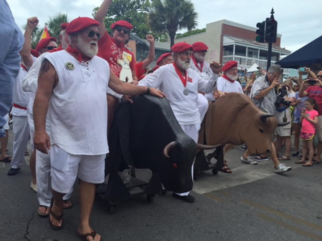 Hemingway Look-a-Like finalists during the annual Running of the Bulls event. - Jan Rodriguez