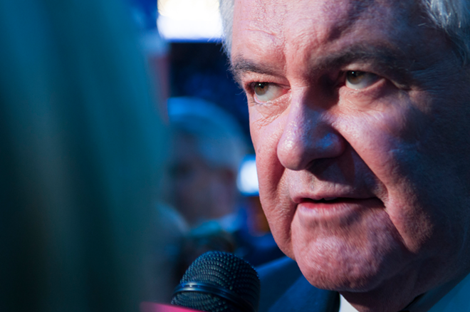 Newt Gingrich being interviewed on the floor of the Republican National Convention. - Joeff Davis