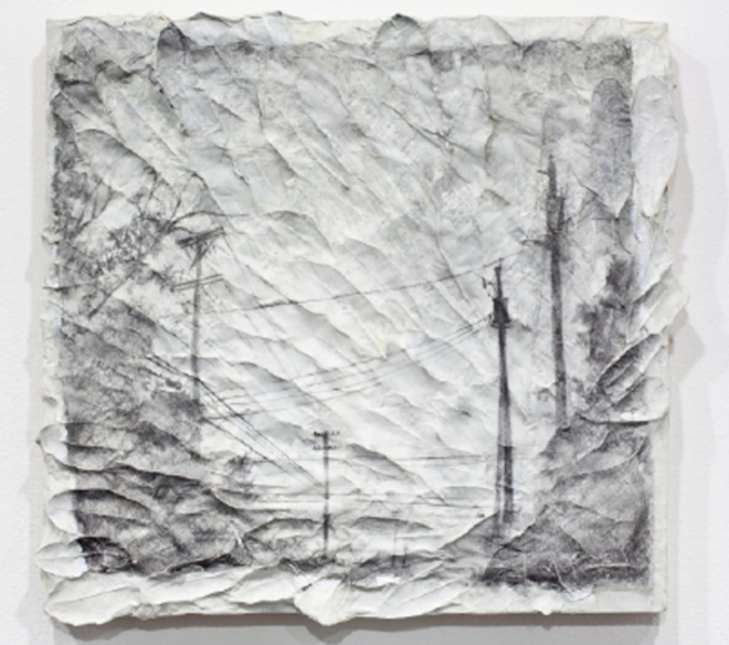 FOLIAGE FORAY: Composition 31 incorporates dried oak leaves, rice paper and graphite. - JIM REIMAN, COURTESY OF TEMPUS PROJECTS