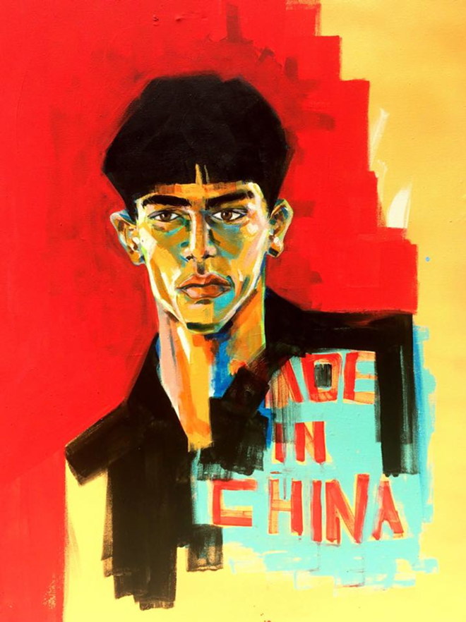 Aya Tarek, Made in China, acrylic on canvas, 100 x 70 cm (39.4 x 27.6 in), 2015 - Courtesy of Aya Tarek's Facebook