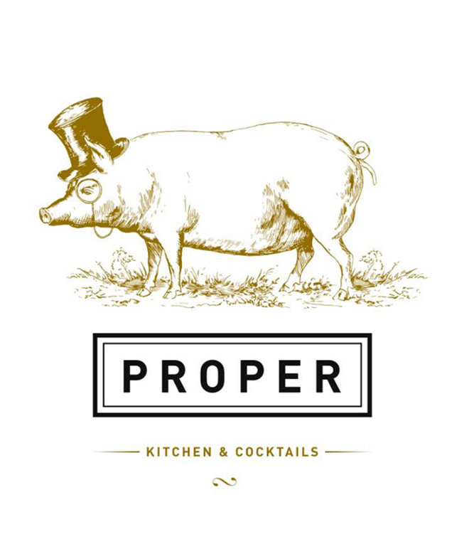 The new restaurant's logo features a pig with a top hat and monocle. - Proper Kitchen & Cocktails