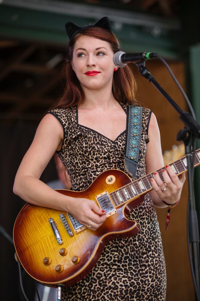 Come Back Alice plays Hulaween at Spirit of Suwannee Music Park in Live Oak, Florida on October 29, 2016. Pictured is Dani Jaye with her Les Paul guitar, which was stolen from the her home this week. - NICOLE ABBETT