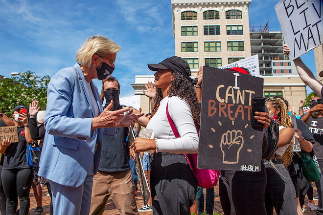 Tampa Mayor Jane Castor talks with protesters outside City Hall on June 2, 2020. - Kimberly DeFalco