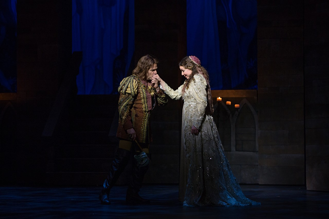 Richard Troxell (L) as Romeo and Sarah Joy Miller as Juliet in Opera Tampa's presentation of Gounod's adaptation of the Shakespeare classic at the David A. Straz Center for Performing Arts in Tampa, Florida. - Will Staples