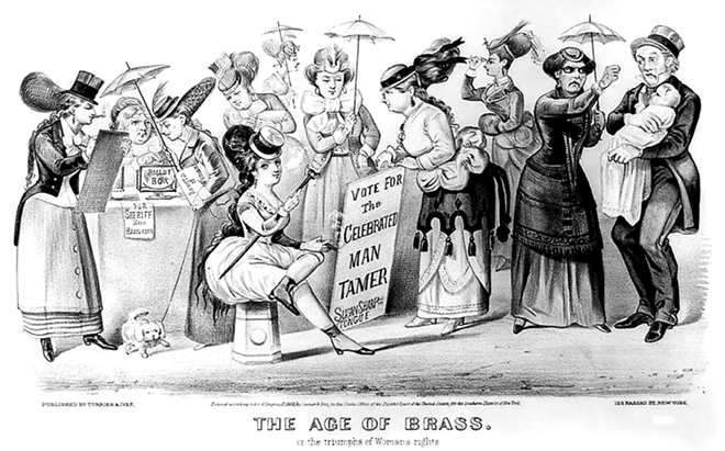 WHAT WOMEN DIDN’T WANT: An 1869 Currier and Ives lithograph caricatured the possible consequences of giving women the vote. - Library of Congress/Wikimedia Commons