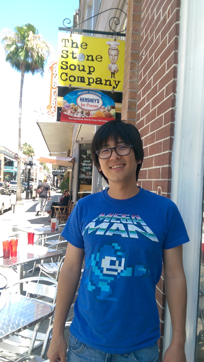 DREAM ROLE: Cho outside Stone Soup in Ybor, wearing the t-shirt of his favorite video game character. - JULIE GARISTO