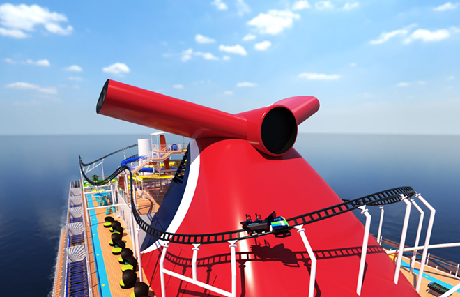 Carnival's Bolt will take riders along an 800-foot track almost 200 feet above the ocean. - via Carnival Cruises