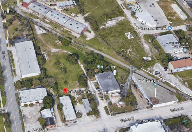 An aerial view of 415 20th Street S. in St. Petersburg, Florida. - Google Earth