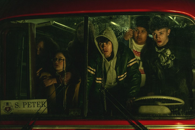 Nothing to see here but five students trapped on a bus inside a mountain tunnel with a monster on the loose in "Shortcut." - Gravitas Ventures